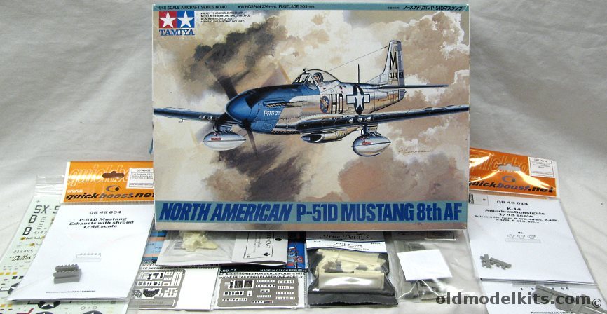 Tamiya 1/48 P-51D Mustang + 2x Eduard PE + True Details Cockpit + Vector Wheel Wells + Ultracast Seats + QuickBoost Exhaust / Gunsights / Gear Doors + Eagle Stike Decals - USAAF 336 FS 4th FG Capt. D. Gentile / 358 FS 355 FG Lt. William Hovde / 339 FS 504 FG, 61040 plastic model kit